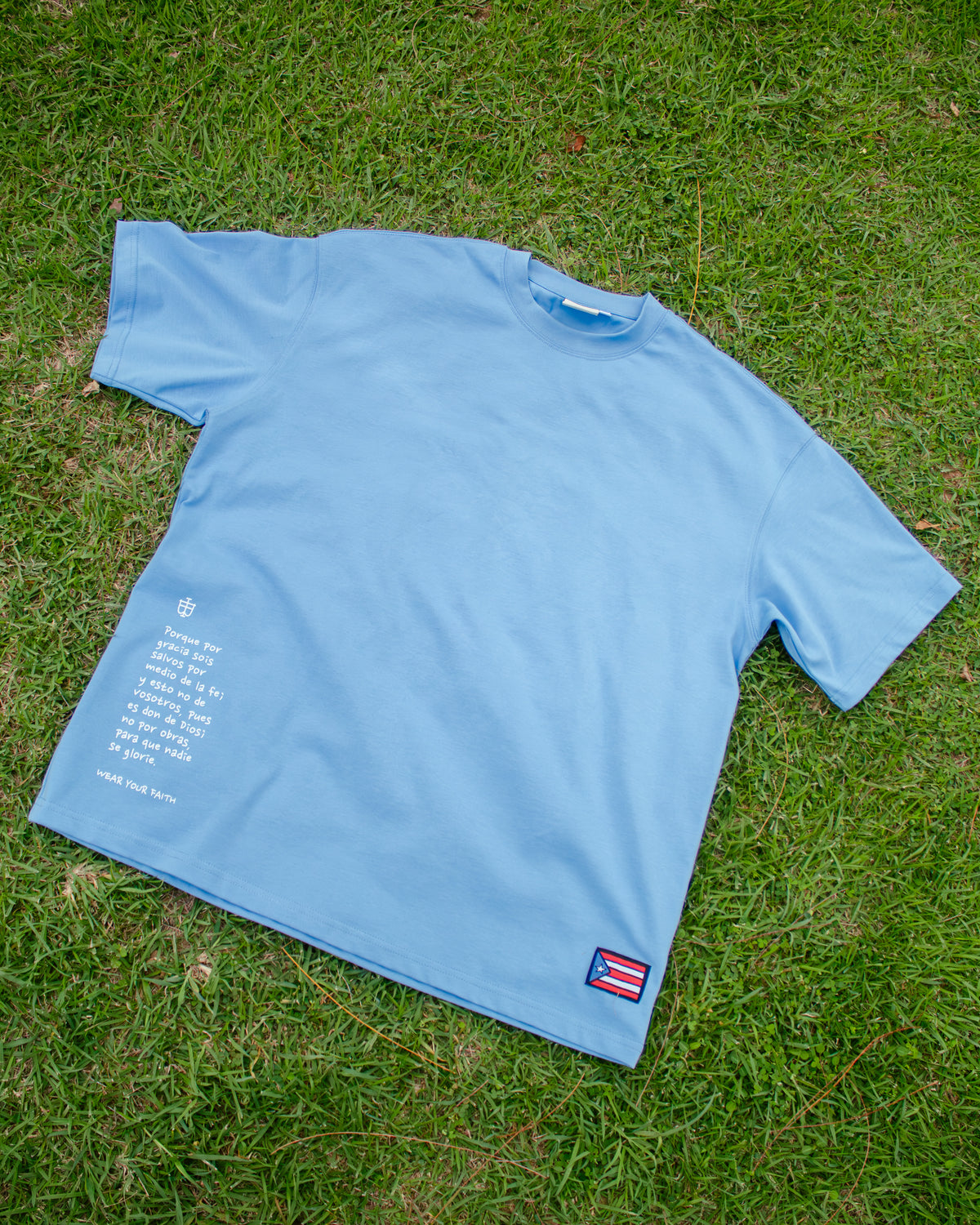 Heaven Blue Oversized Faith Tee - Efesios 2:8