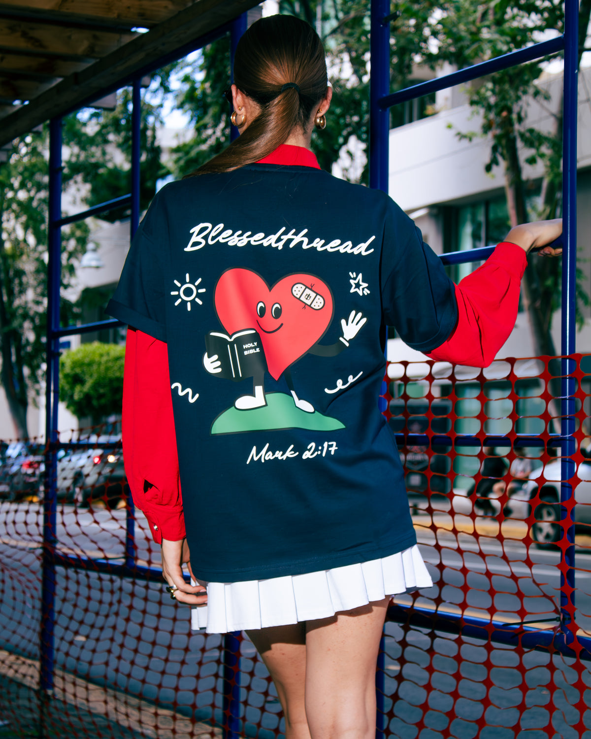 Navy Oversized Faith Tee - Mark 2:17