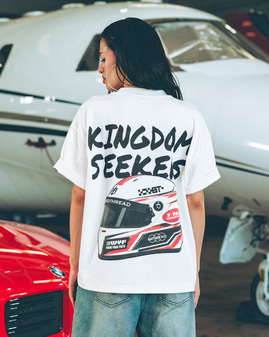White Boxy Faith Tee - Matthew 6:33