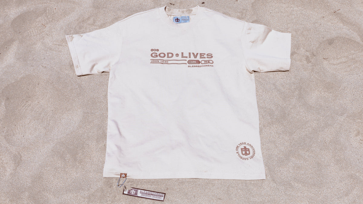 Beige Oversized Anniversary Faith Tee - John 14:20