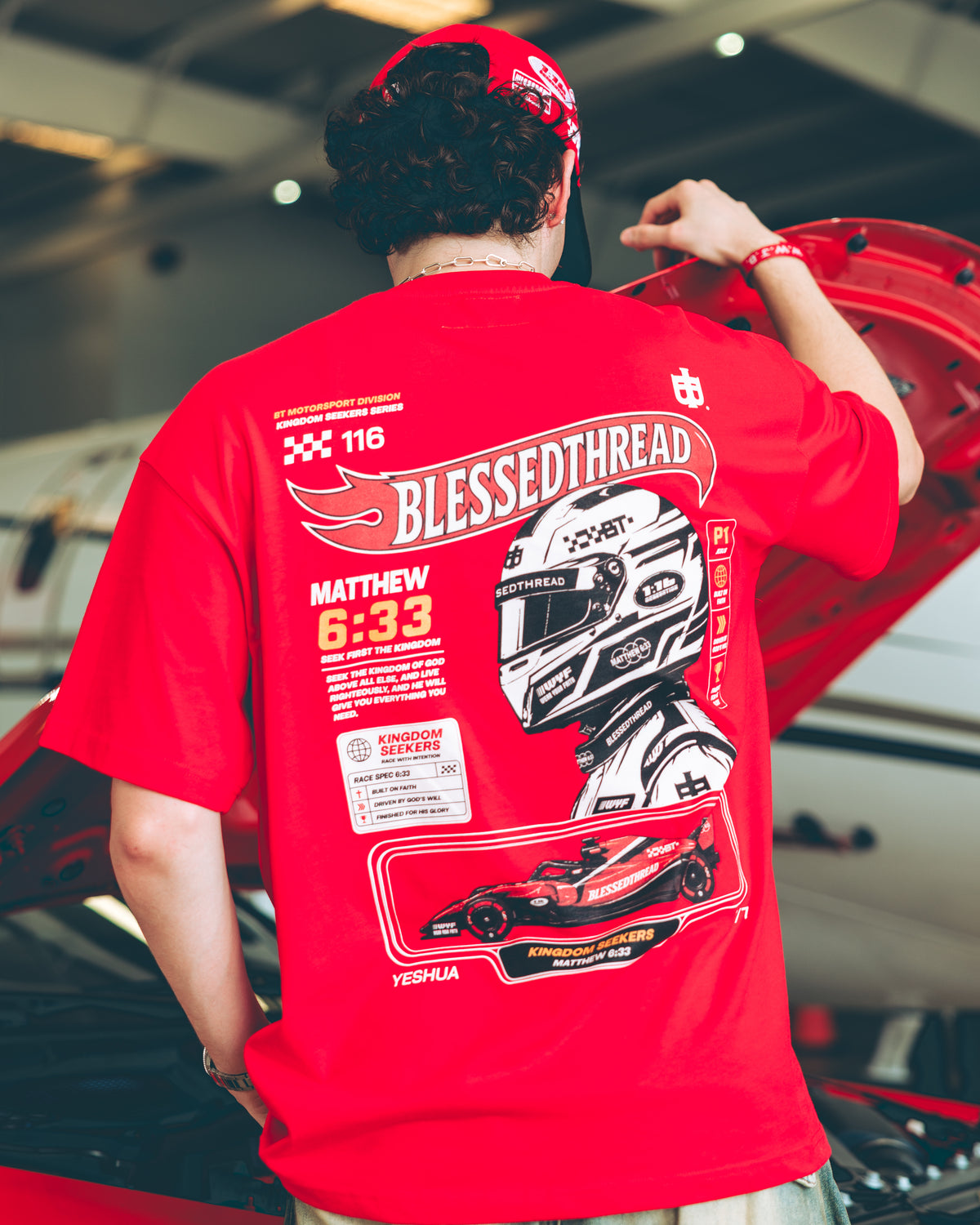 Red Oversized Faith Tee - Matthew 6:33