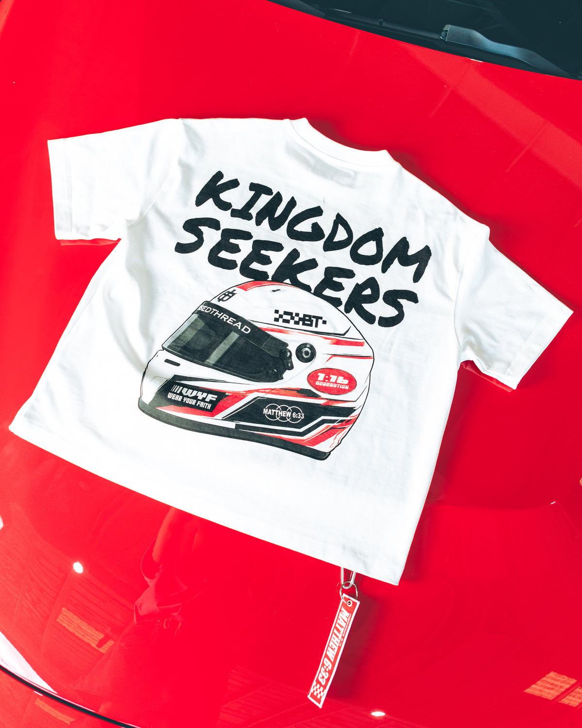 White Boxy Faith Tee - Matthew 6:33