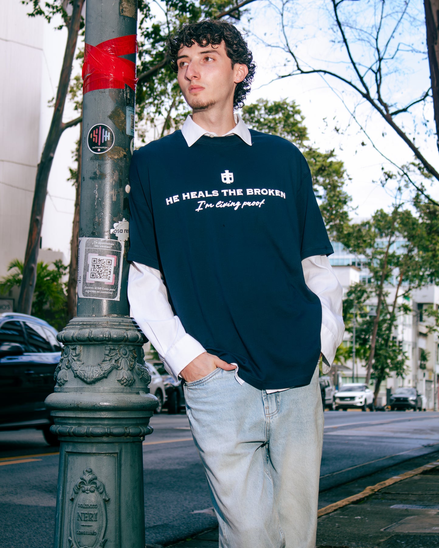 Navy Oversized Faith Tee - Mark 2:17