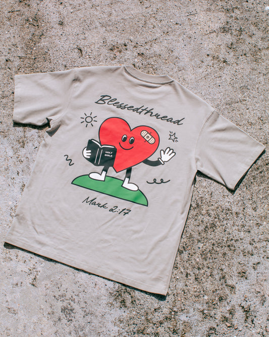 Gray Oversized Faith Tee - Mark 2:17