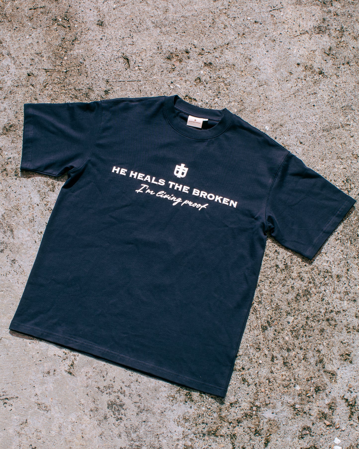 Navy Oversized Faith Tee - Mark 2:17