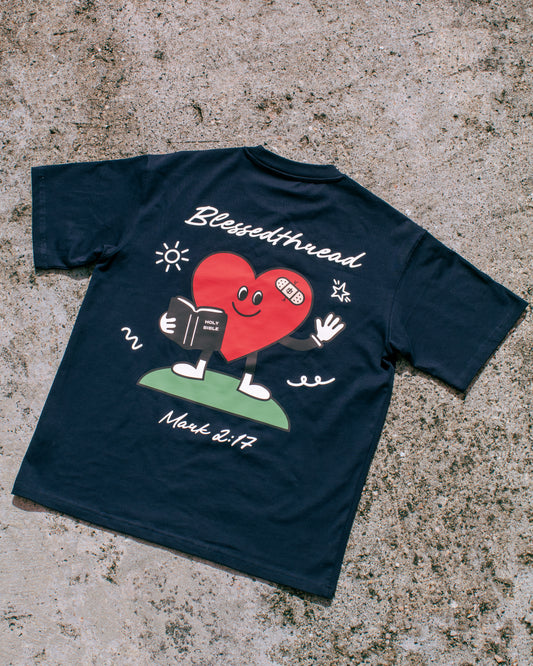 Navy Oversized Faith Tee - Mark 2:17