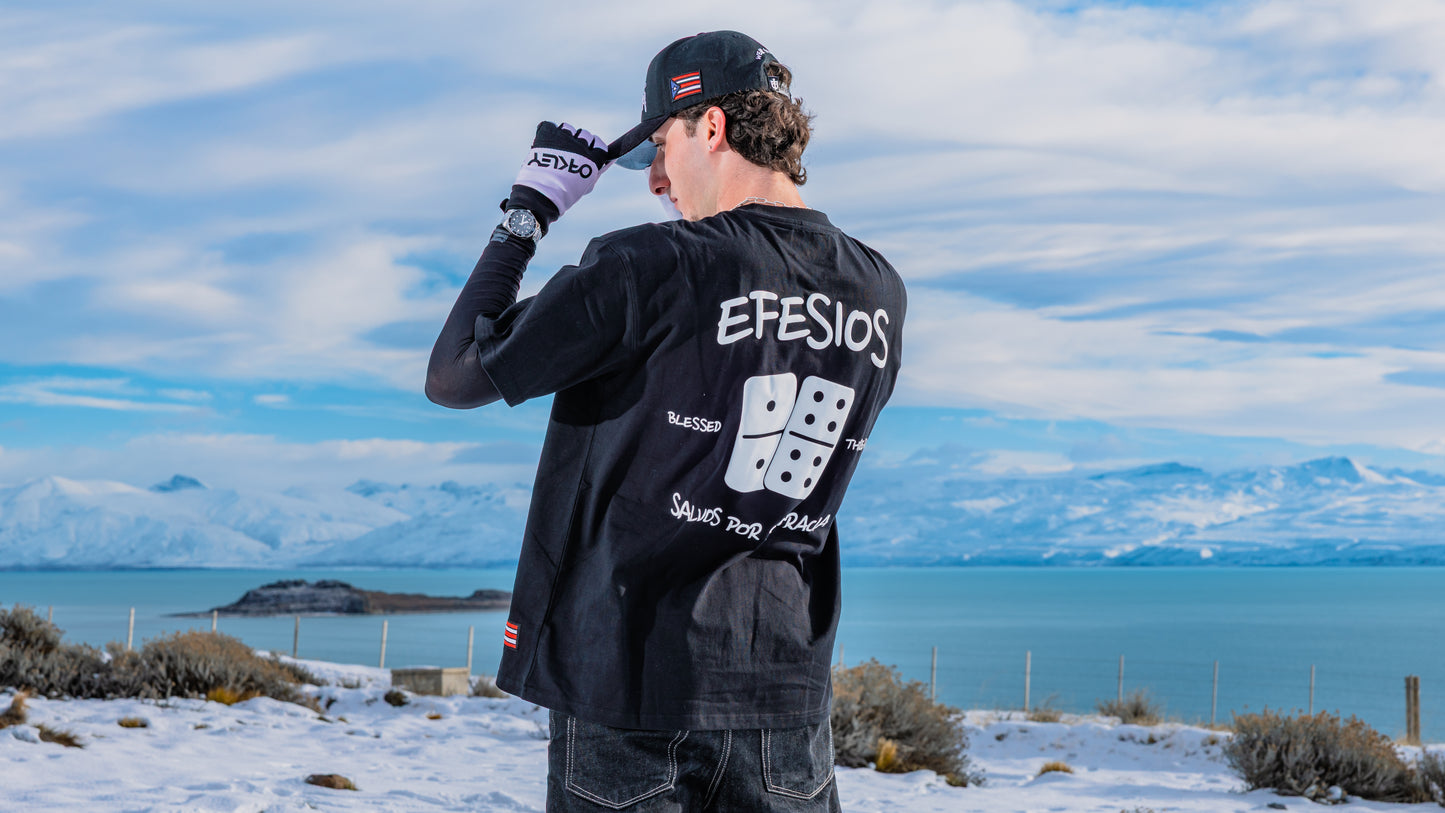 Black Oversized Anniversary Faith Tee - Efesios 2:8