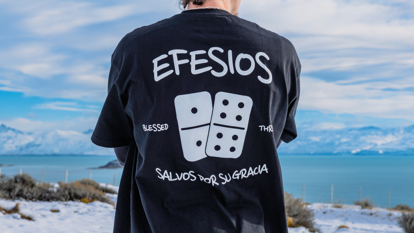 Black Oversized Anniversary Faith Tee - Efesios 2:8