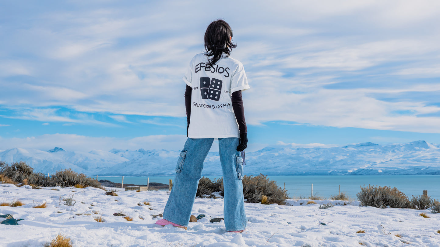 White Oversized Anniversary Faith Tee - Efesios 2:8