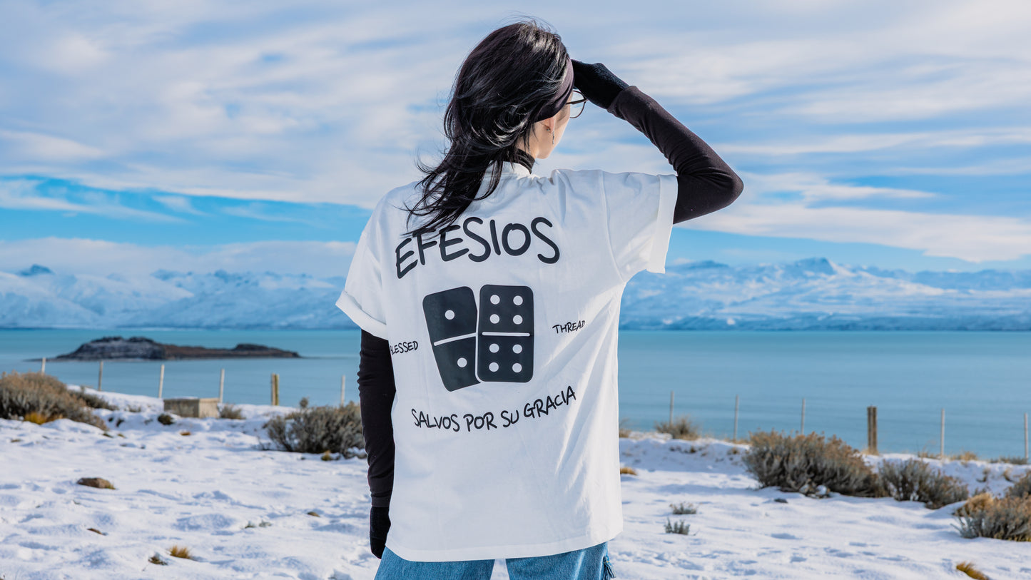 White Oversized Anniversary Faith Tee - Efesios 2:8