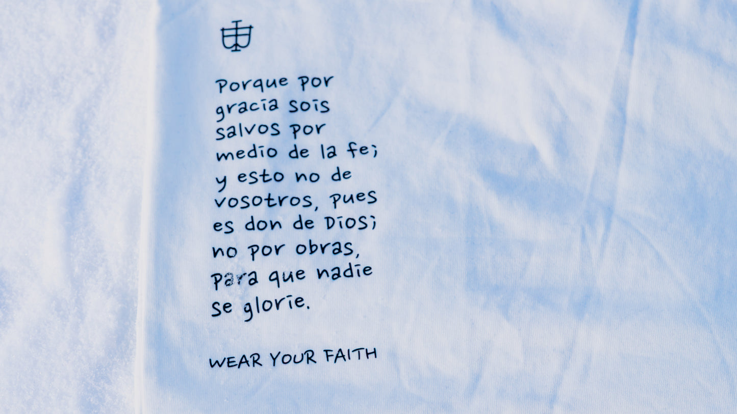 White Oversized Anniversary Faith Tee - Efesios 2:8
