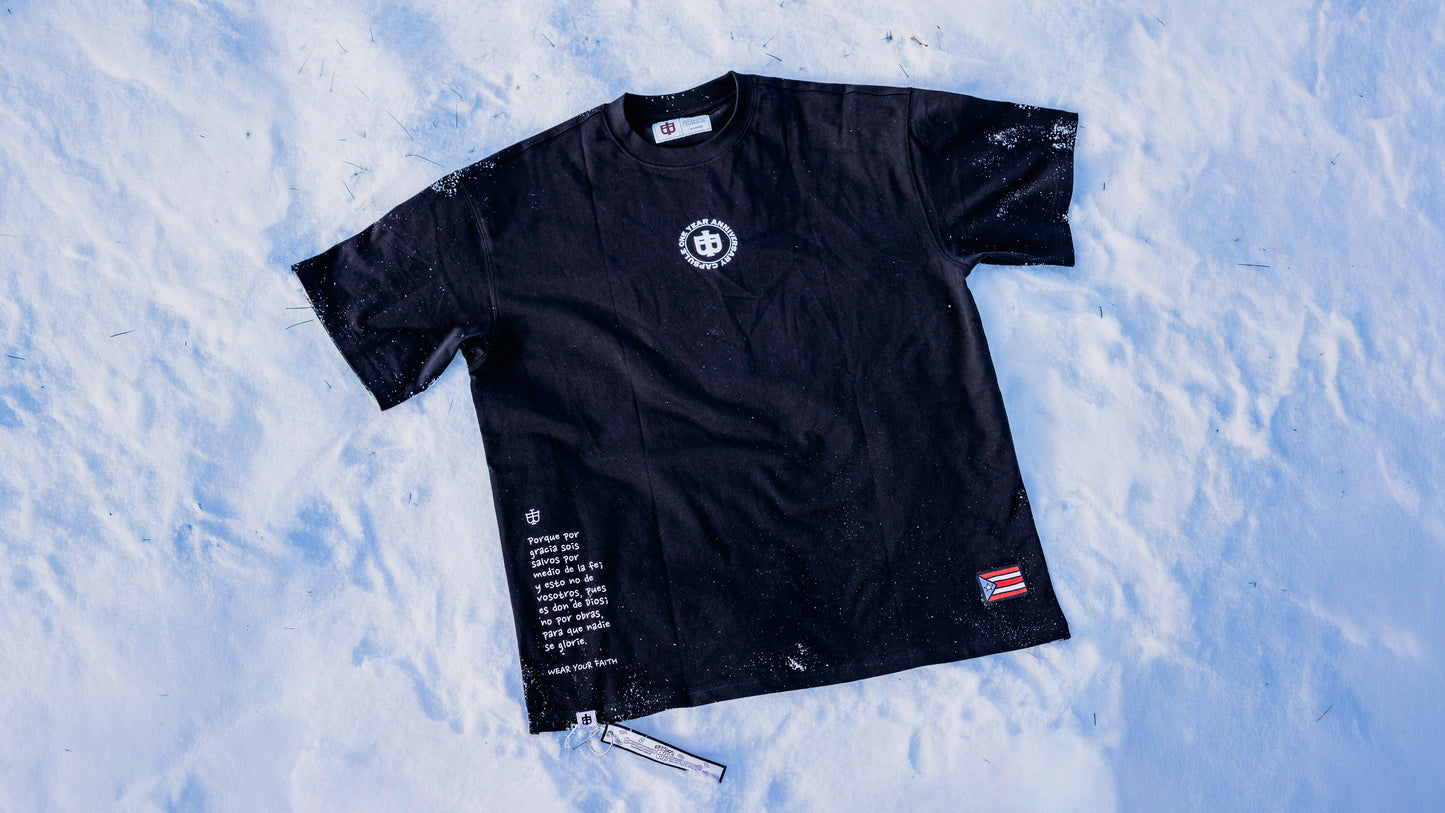Black Oversized Anniversary Faith Tee - Efesios 2:8