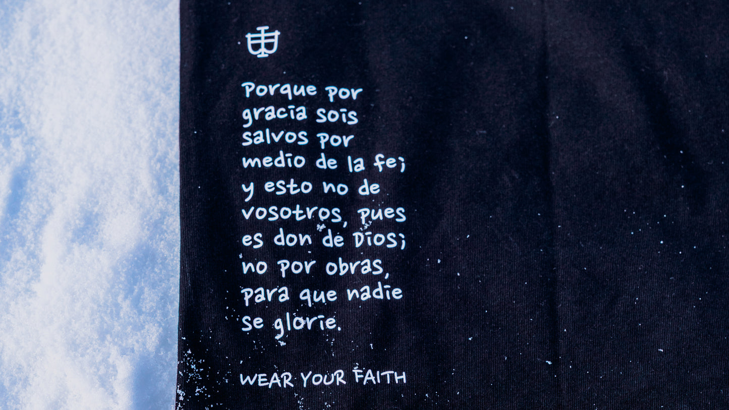 Black Oversized Anniversary Faith Tee - Efesios 2:8