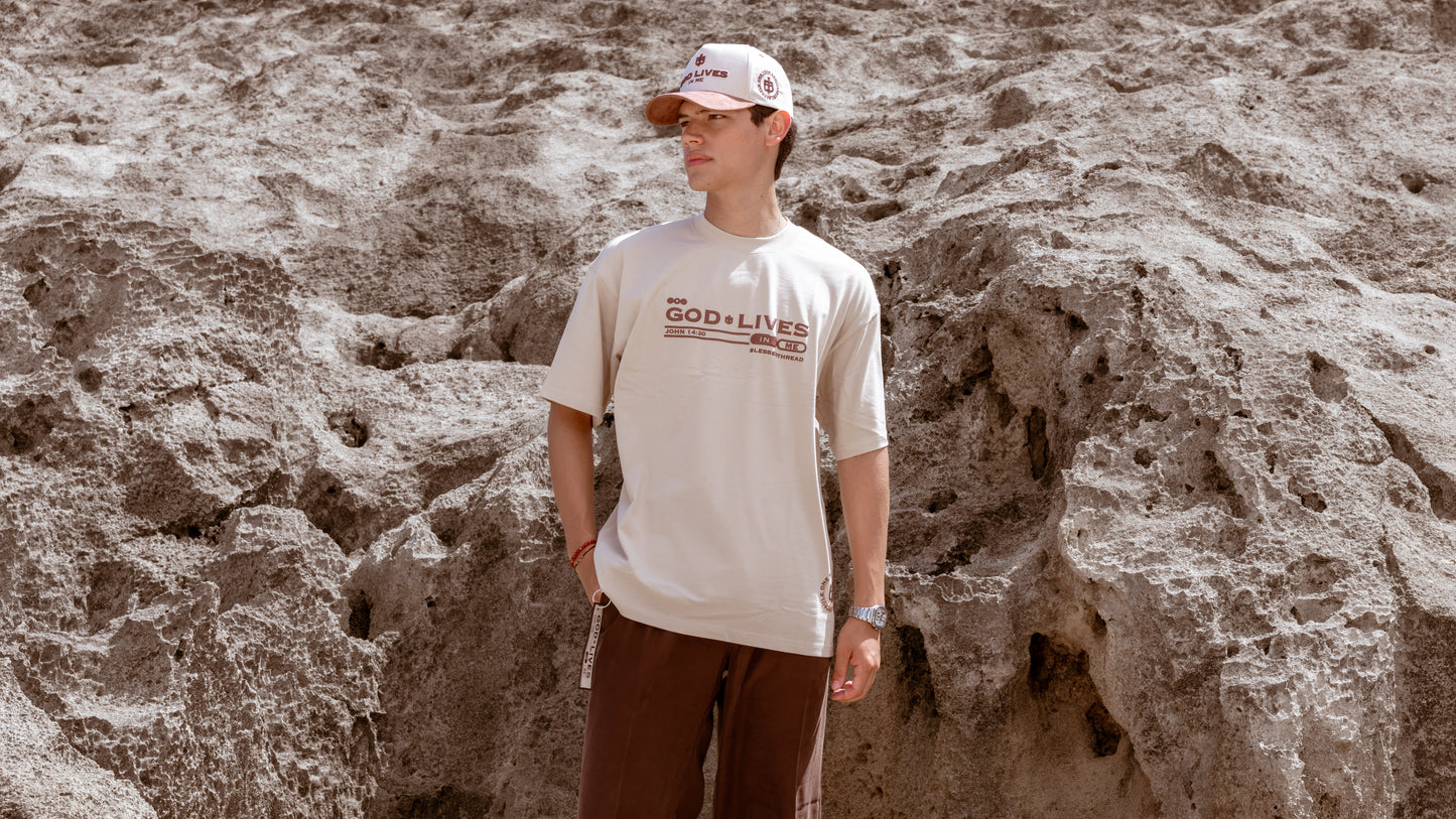 Beige Oversized Anniversary Faith Tee - John 14:20