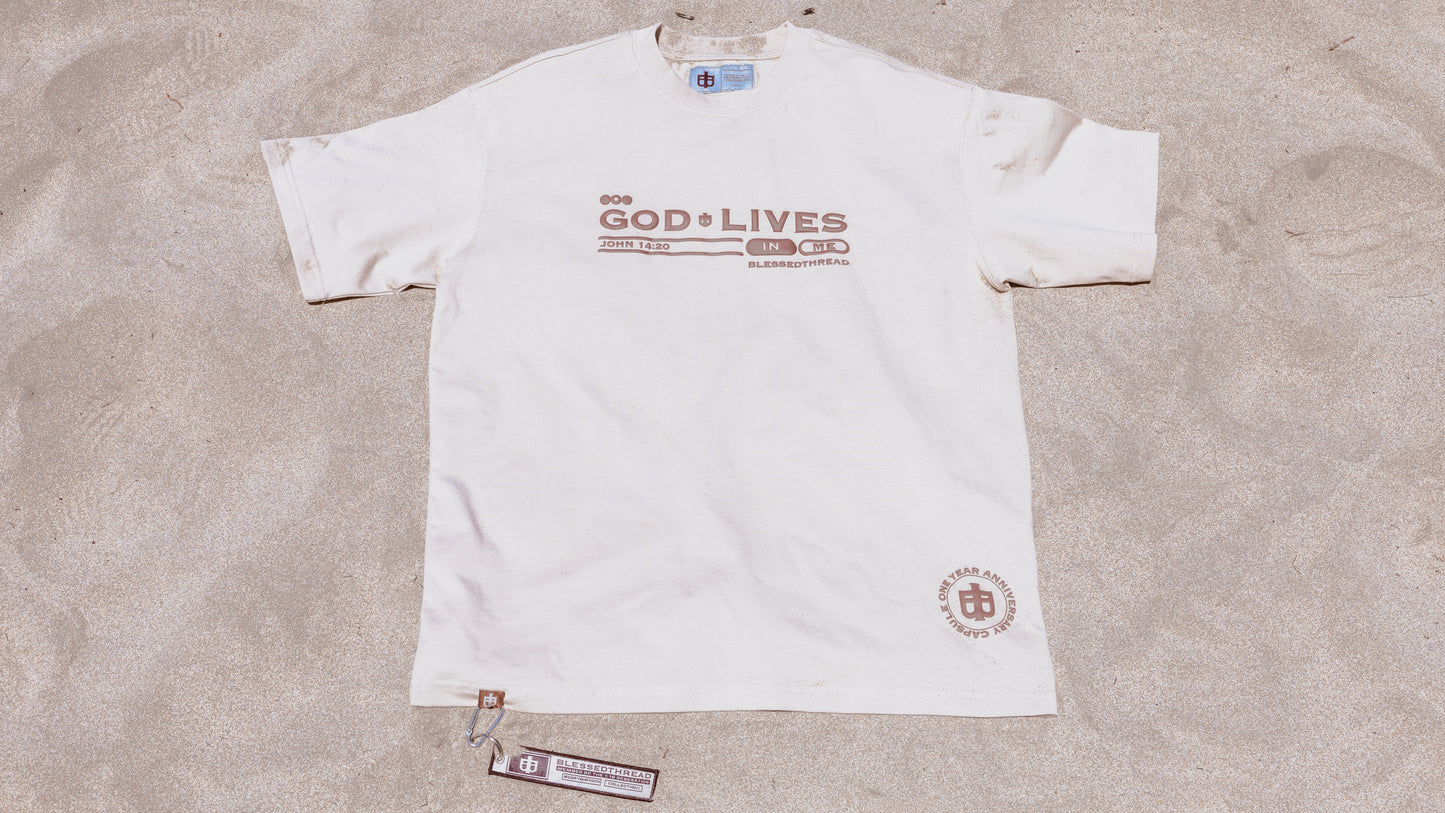 Beige Oversized Anniversary Faith Tee - John 14:20