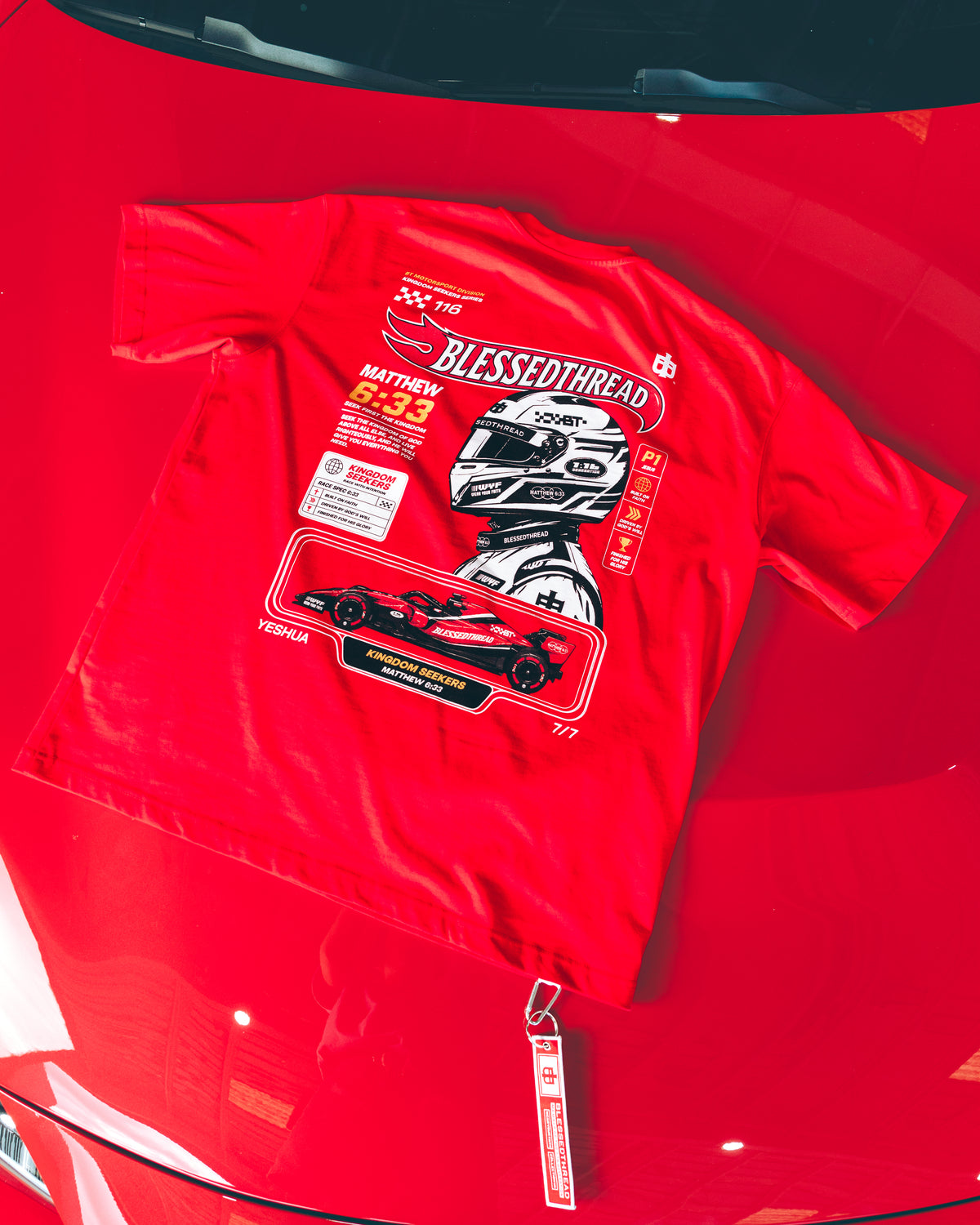 Red Oversized Faith Tee - Matthew 6:33