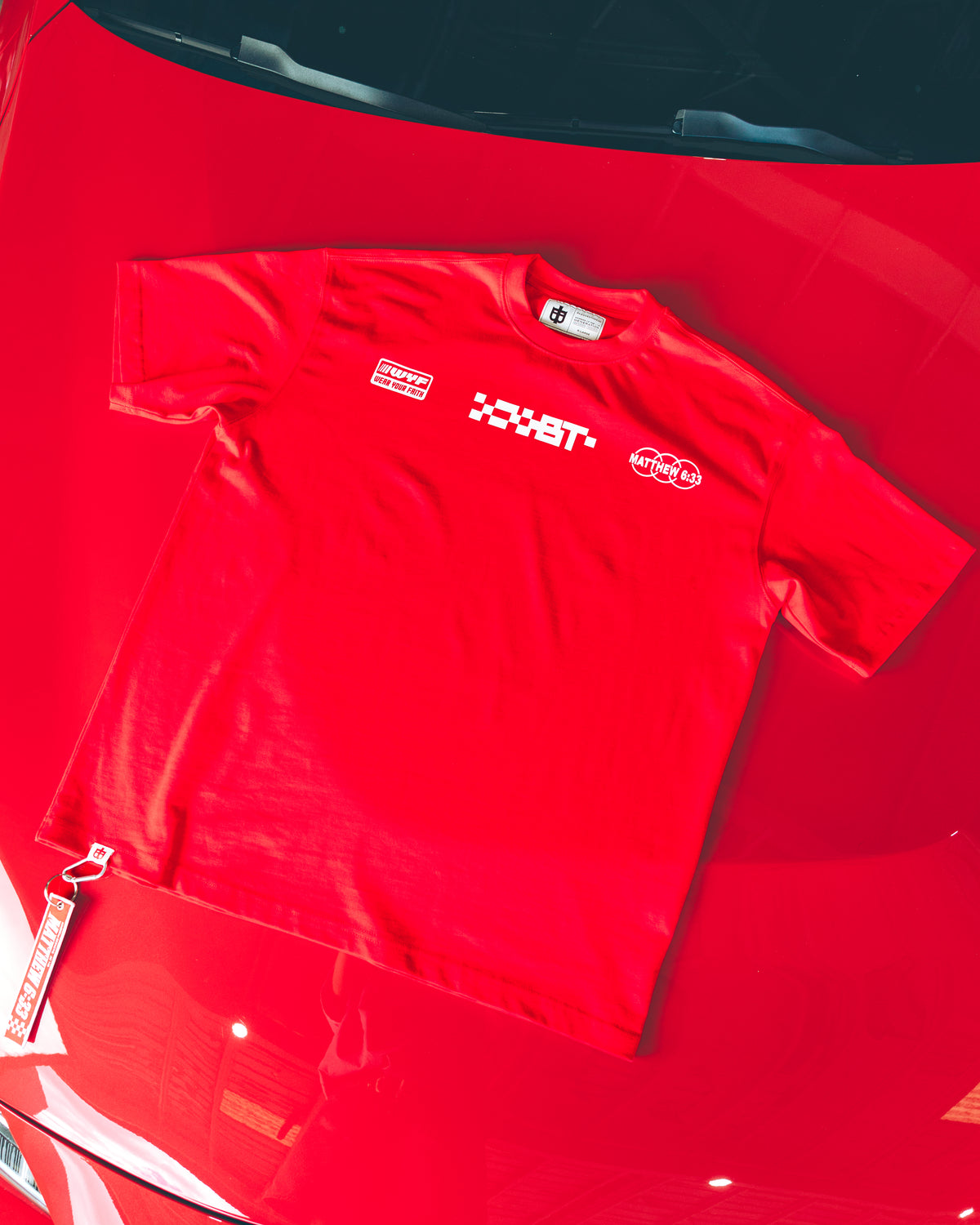 Red Oversized Faith Tee - Matthew 6:33